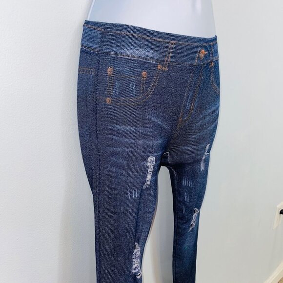 Weissman 10341 Adult Dance Size S Blue Stretch Leggings Distressed Jeggings - Picture 5 of 11
